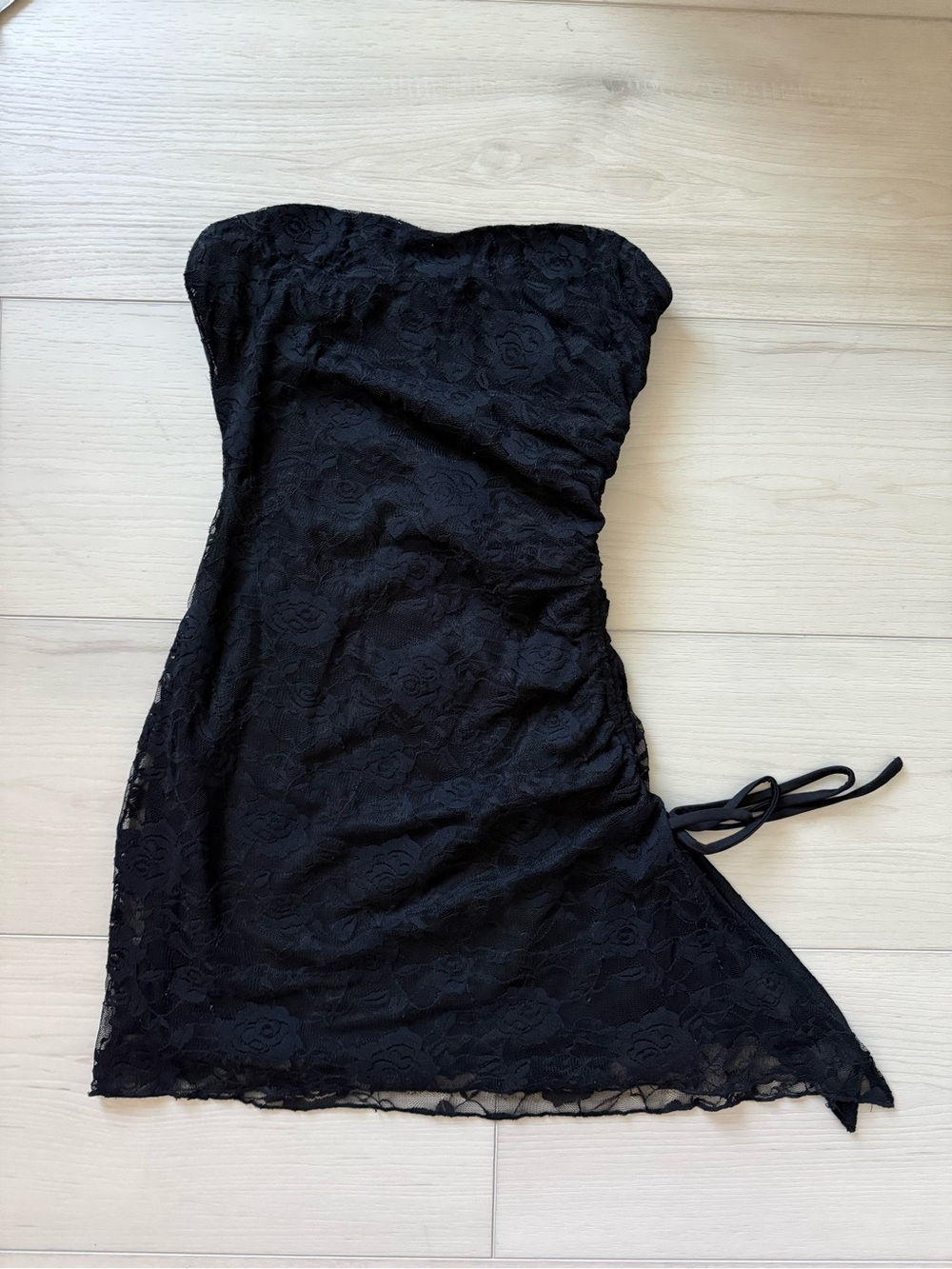 Princess Polly Black Strapless Lace Bodycon Dress with Side Tie